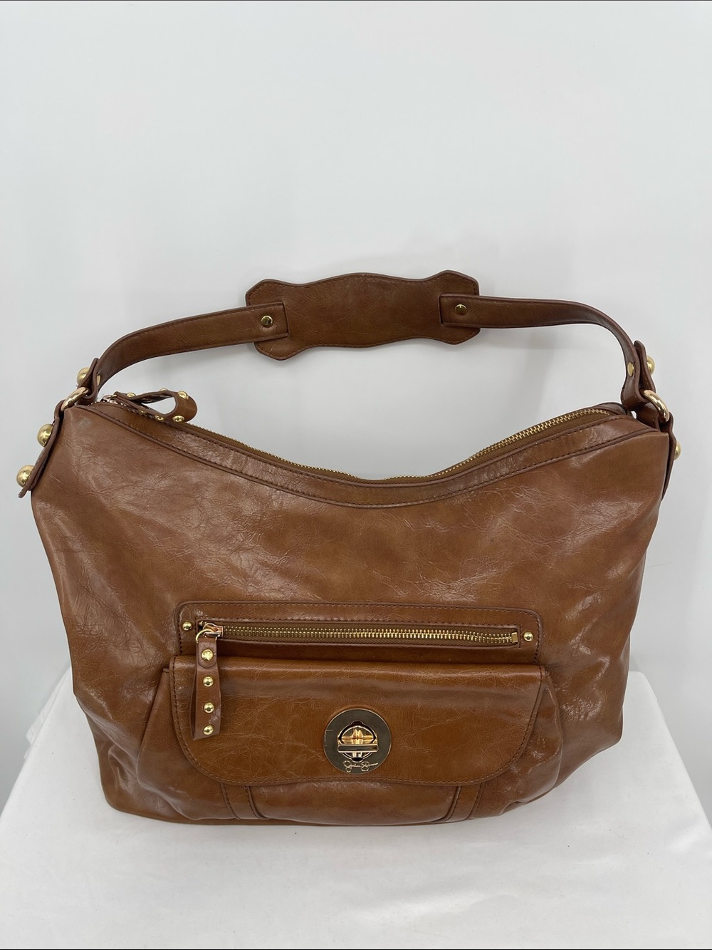 JESSICA SIMPSON HOBO Tote/PURSE /Bag with Floral Lining - Tan GOLD DETAILS